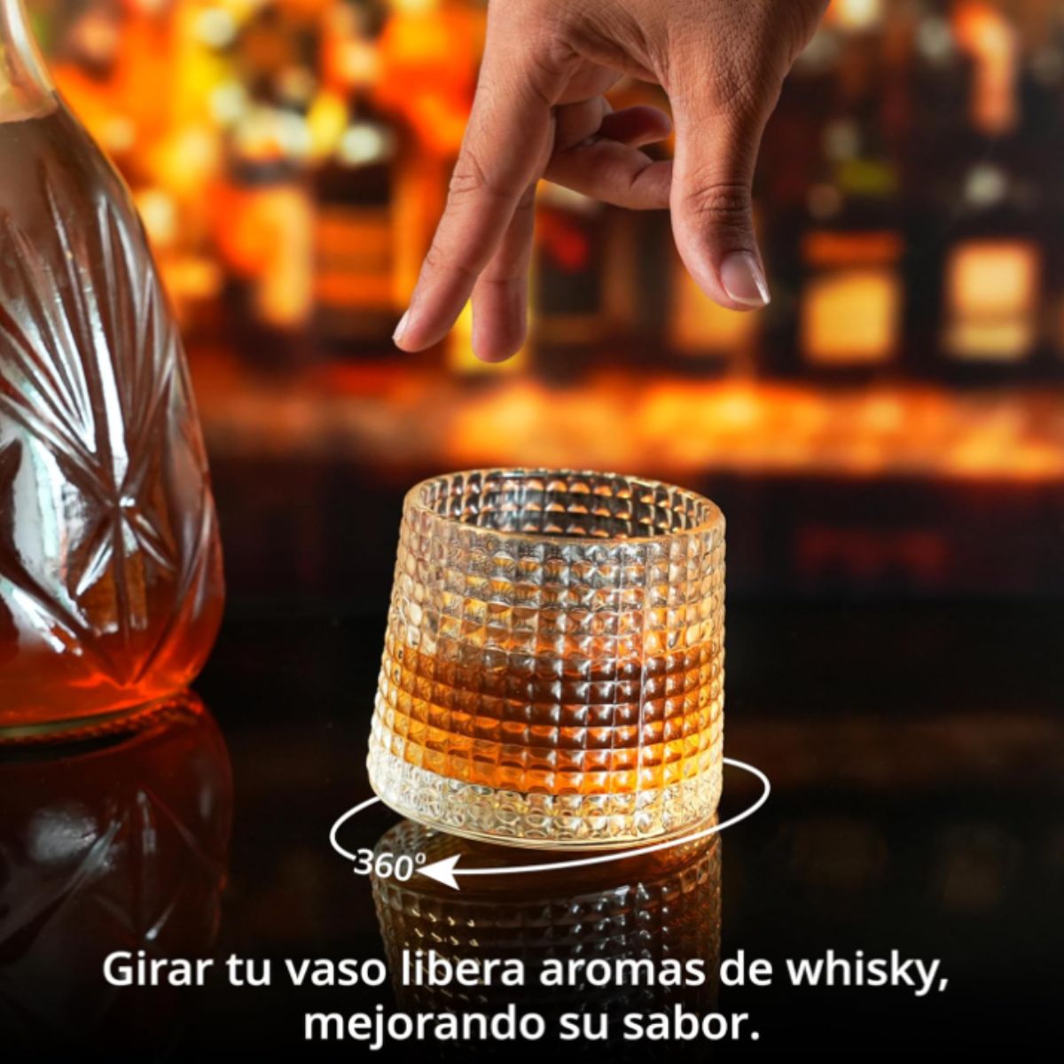 Copo de Whisky Giratório 170ml de Vidro com Base de Madeira
