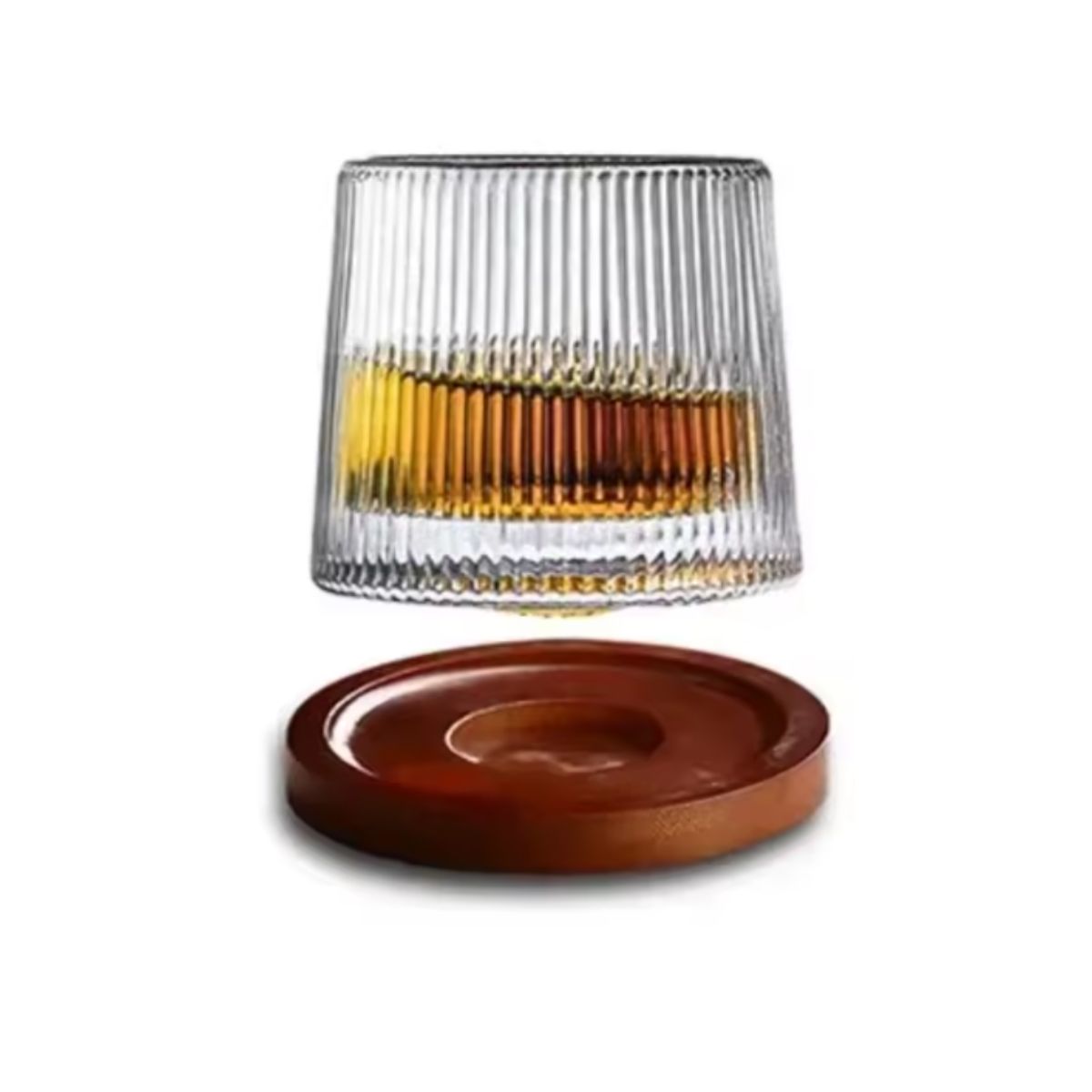 Copo de Whisky Giratório 170ml de Vidro com Base de Madeira